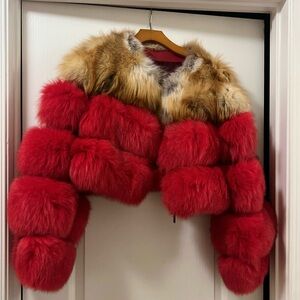 Luxurious Red and Brown Fur Jacket